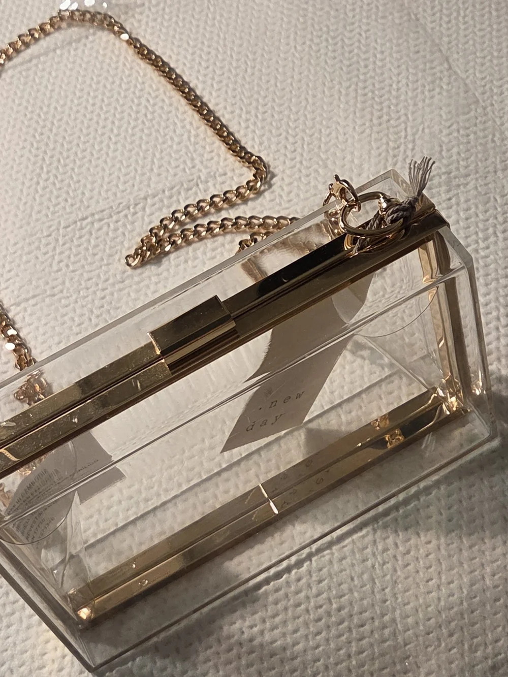 A New Day  Clear Acrylic Box Bag with Gold Trim